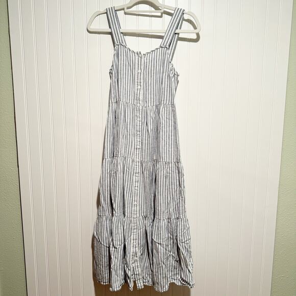 Madewell Striped Linen Blend Tiered Midi Dress Size XXS - Picture 1 of 5